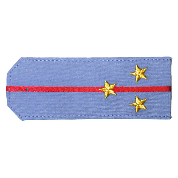 Погоны «машинная вышивка» из рубаш. ткани серо-голуб. с 1 вышит. красн. просв. с вышит. звездами (ст. лейтенант)