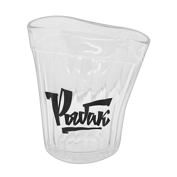 Стакан стеклянный граненый "пьяный" с надписью "Рыбак"