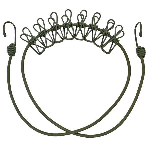 Веревка бельевая (резинка) с крючками и прищепками (110 см)