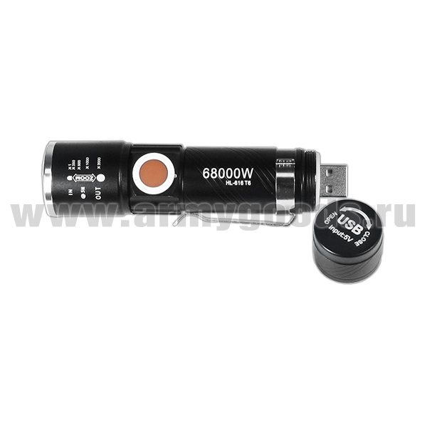 Фонарь карманный с держателем (с зарядкой от USB)