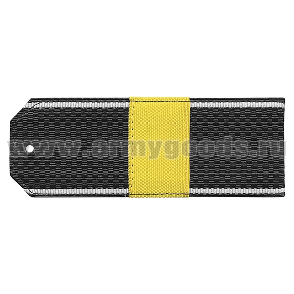 Погоны черн. белый кант с нашитым желт.шелковым галуном (ст. сержант) на пластике