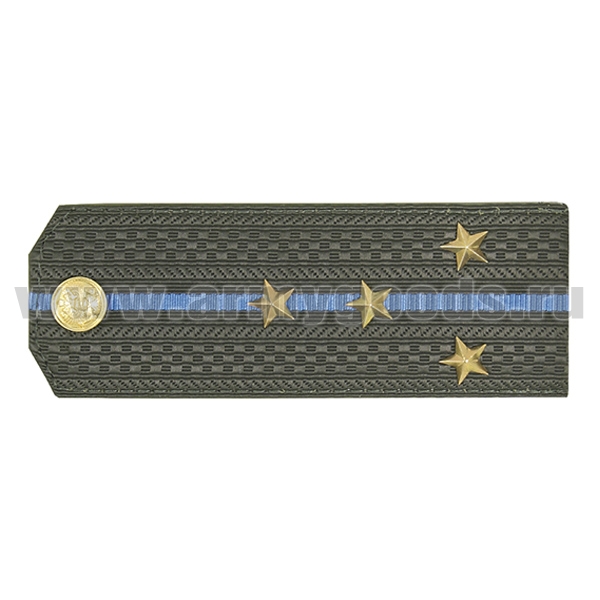 Погоны оливк. 1 голубой просвет, укомпл. мет. фурнитурой (капитан) пластик
