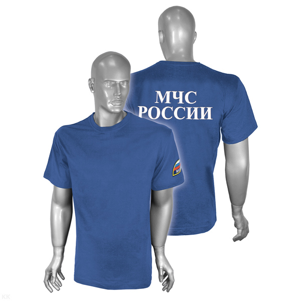 Футболка с надп. краской МЧС России синяя светлая р-ры с 32 по 60