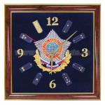 Часы подарочные вышитые на бархате в багетной рамке 35х35 см (СВР Отечество Доблесть Честь)