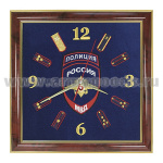 Часы подарочные вышитые на бархате в багетной рамке 35х35 см (Полиция) шеврон