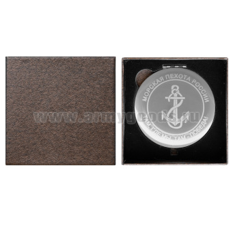 Зеркало карманное с лазерной гравировкой Морская пехота России (Там, где мы, там - победа!)