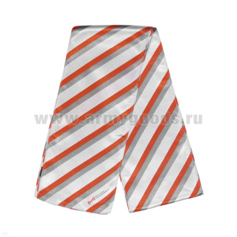 Шарф женский РЖД шелковый (светло-серый с красными и серыми полосками) (150 х 15 см)