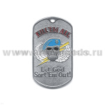 Жетон (нерж. ст., эмал.) Kill'em All (череп в голуб. берете)