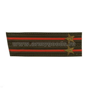 Погоны ОВ оливк. с 2 красн. просв., вышит. канителью (подполковник) со скосом