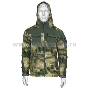 Кофта тактическая комбинированная (флис + ткань) с капюшоном "мох" (A-TACS FG)