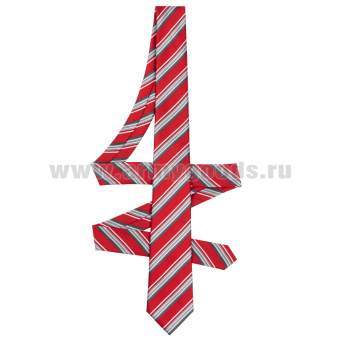 Галстук-самовяз форменный РЖД красный с белыми и серыми полосками (для работников локомотивных бригад)