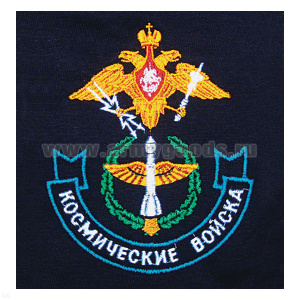 Футболка с вышивкой на груди Космические войска (орел и ракета) черн.