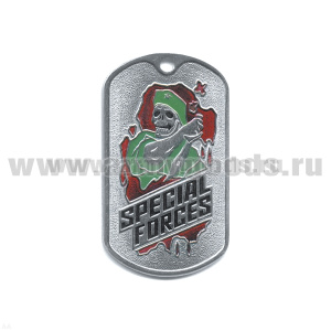 Жетон (нерж. ст., эмал.) Specilal forces (скелет в зел. берете с кинжалом)