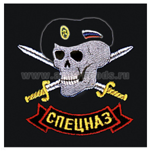 Футболка с вышивкой на груди Спецназ (череп в черном берете) черн.