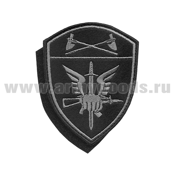 Шеврон вышит. Росгвардия Приволжский ВО (Спецназ,ОМОН, СОБР) фон черный, вышивка серая (на липучке)