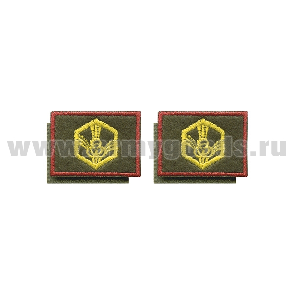 Нашивки вышит. Войска РХБЗ (нов/обр) оливк. фон, красный кант петличные эмблемы на липучке 