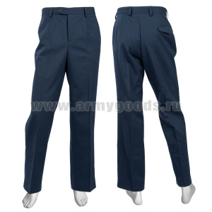 Брюки форм. п/ш ВВС синие/голубой кант (ТУ 858-6521-2018) в комплект к кителю с воротником-стойкой (задний карман с клапаном, брючины не зауженные)