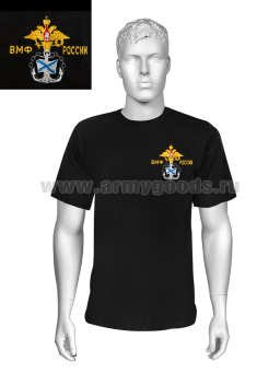 Футболка с вышивкой на груди ВМФ России, черн.