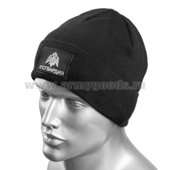 Шапка вязаная п/ш с флисовой подкладкой черная с вышит. шевроном Росгвардия (орел РГ)