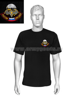 Футболка с вышивкой на груди Россия Спецназ (мышь с черепом) черн.