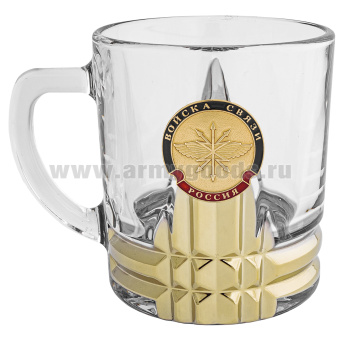 Кружка стекло (0,25 л) с металлизированным напылением и мет накладкой Войска связи