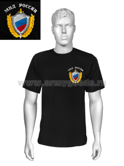 Футболка с вышивкой на груди МВД России (щит) черн.