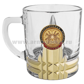 Кружка стекло (0,25 л) с металлизированным напылением и мет накладкой РЭБ