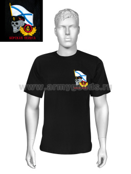Футболка с вышивкой на груди Морская пехота (череп, флаг) черн.