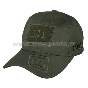 Бейсболка вышитая 5.11 (оливковая) ткань "rip-stop" с 1 нашитой липучкой